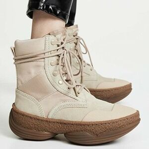 Alexander Wang A1 Mixed Tall Ankle Combat Boot Platform Tan EU 37 US 6